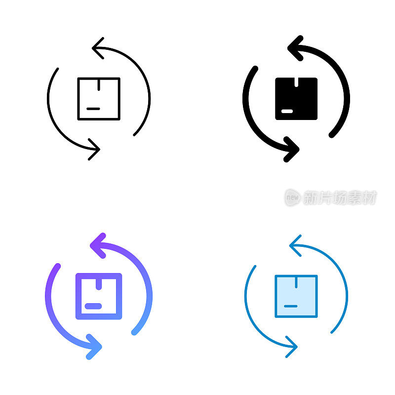 交换商品图标设计在四种风格与可编辑的笔画。线，实线，平线和颜色梯度线。适合网页，手机App, UI, UX和GUI设计。